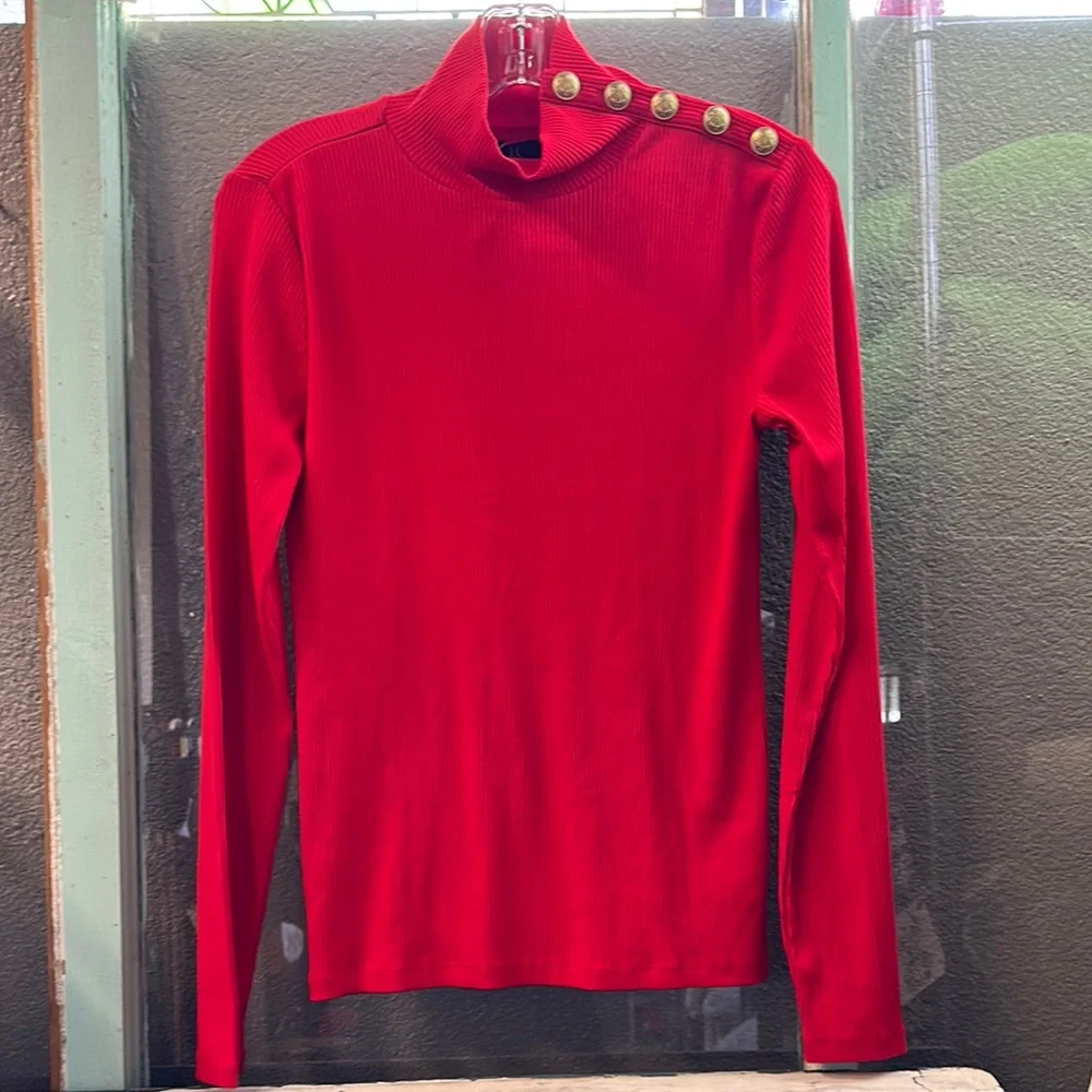 J. Crew Red and Gold Turtleneck Sweater with Elegant Cowl DesignNWT - Picture 1 of 5